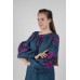 Boho Style Ukrainian Embroidered Midi Dress Dark Grey with Pink Embroidery